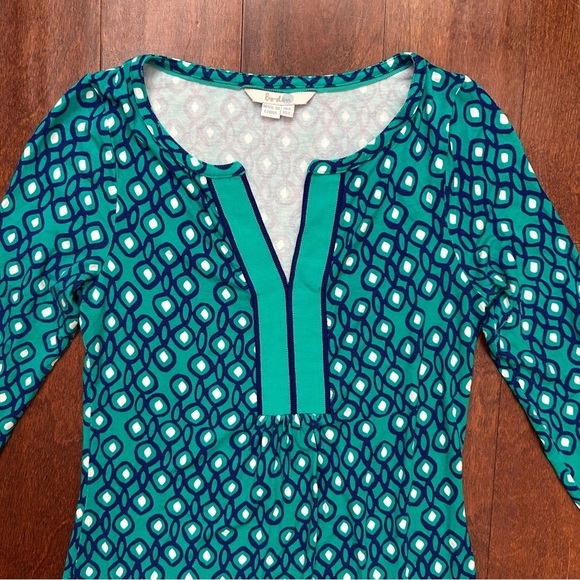 Boden Isobel Blue Geometric Tunic Dress with Grosgrain Ribbon Neckline, Size 2 - Picture 4 of 14